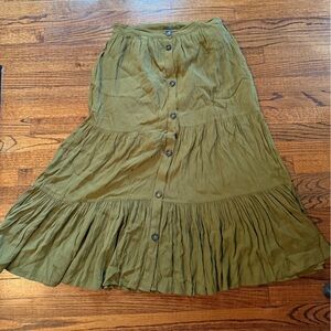 French Connection Olive A-Line Skirt with Button Front